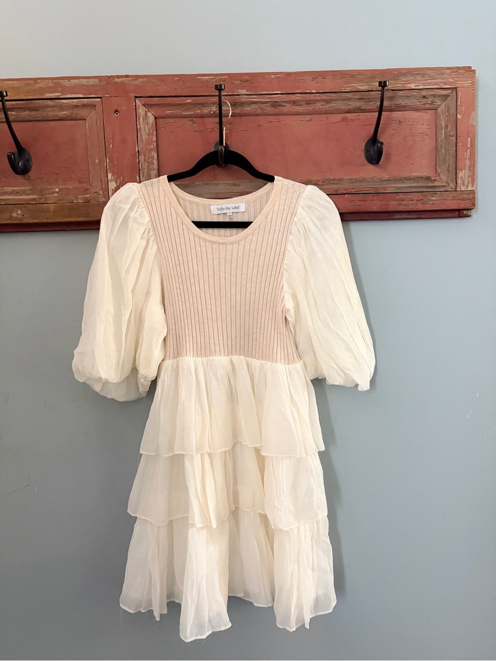 Soft Ivory Tiered Puff-Sleeve Dress - Sophie the Label
